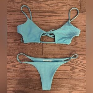 Frankie’s bikinis blue rib size XS bikini top and Small thong bikini bottom